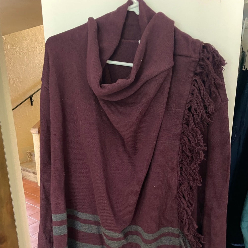 Cabi M fringe wrap sweater port